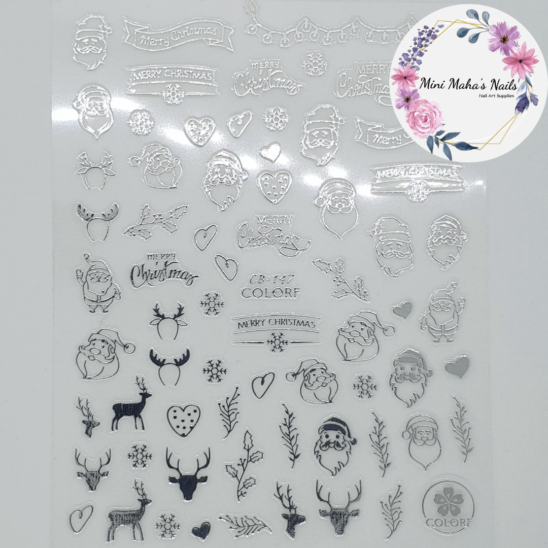 Silver Christmas Santa Reindeer Nail Art Stickers CB147