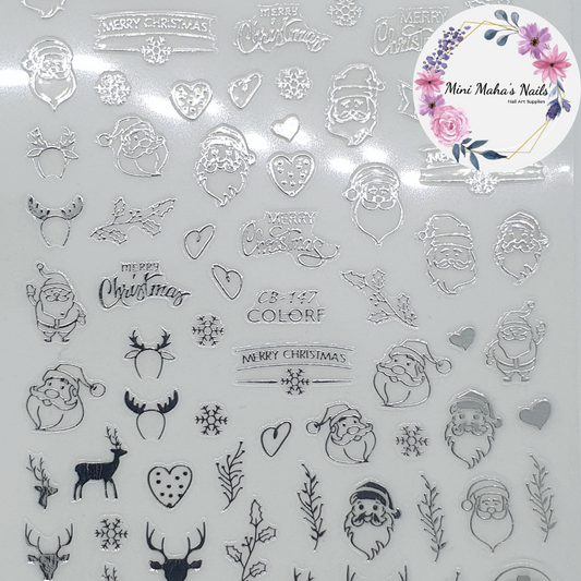 Silver Christmas Santa Reindeer Nail Art Stickers CB147