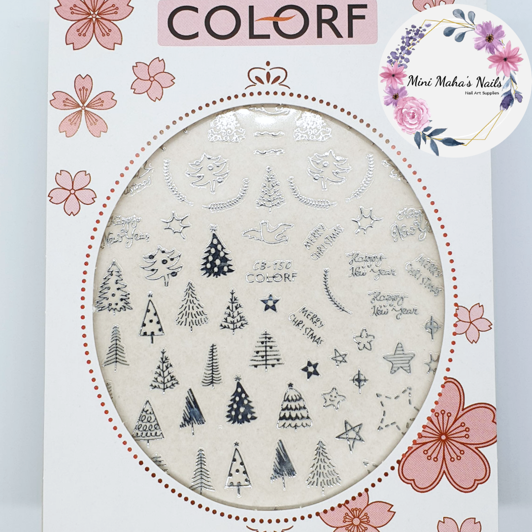 Silver Christmas Trees Stars Doves Nail Art Stickers CB150