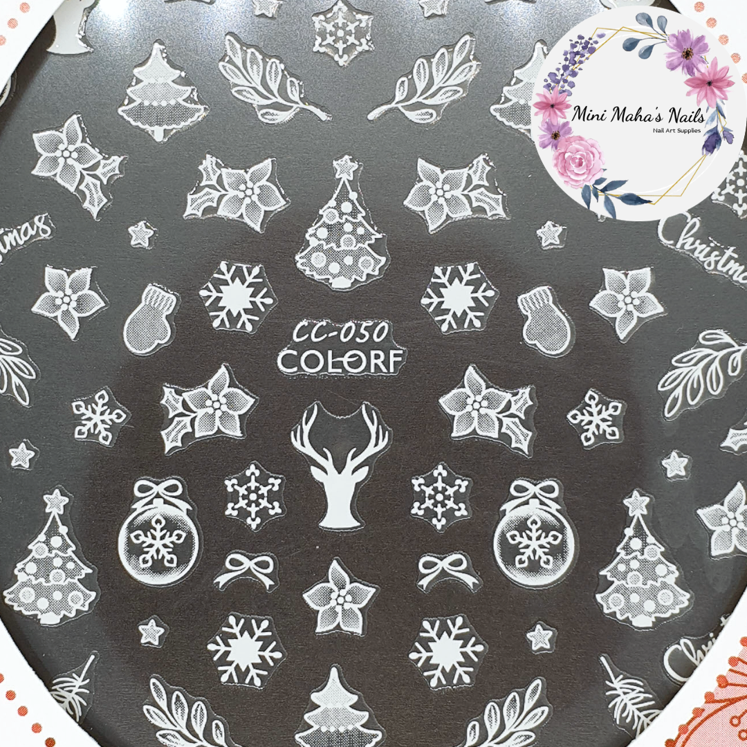 White Christmas Trees Reindeer Snowflakes Nail Art Stickers CC050