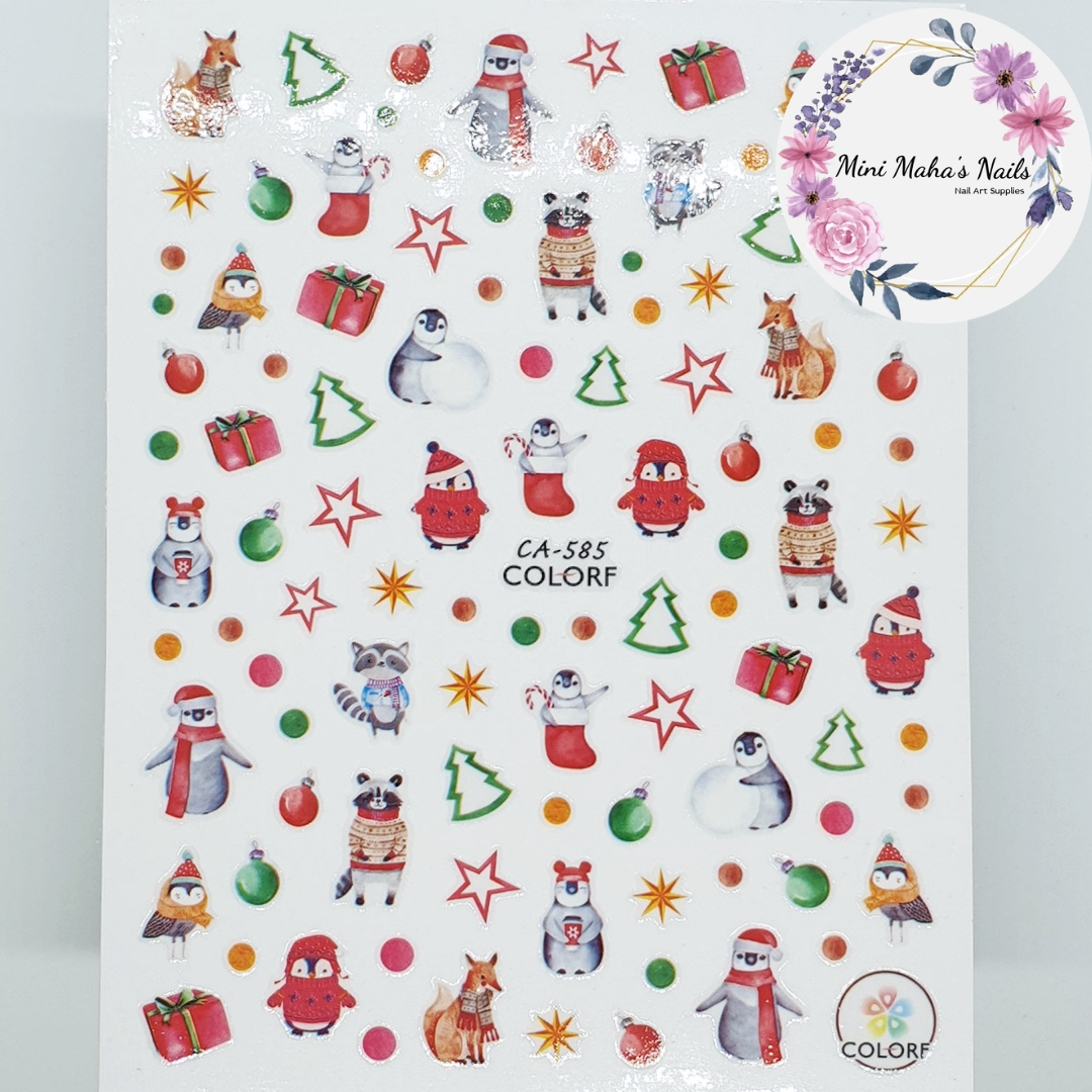 Christmas Trees Stars Cute Penguins Animals Nail Art Stickers CA585