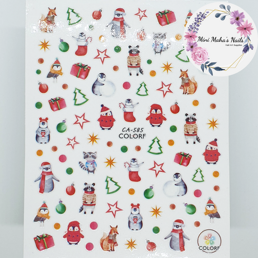 Christmas Trees Stars Cute Penguins Animals Nail Art Stickers CA585