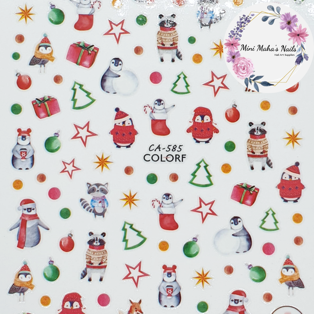 Christmas Trees Stars Cute Penguins Animals Nail Art Stickers CA585