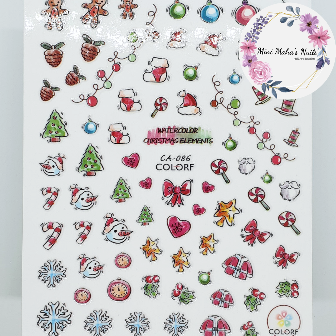 Christmas Snowflakes Decor Trees Stars Bows Ornaments Nail Art Stickers CA086