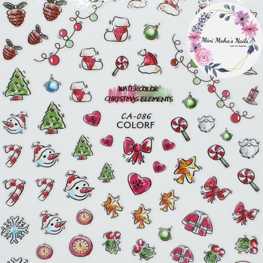 Christmas Snowflakes Decor Trees Stars Bows Ornaments Nail Art Stickers CA086