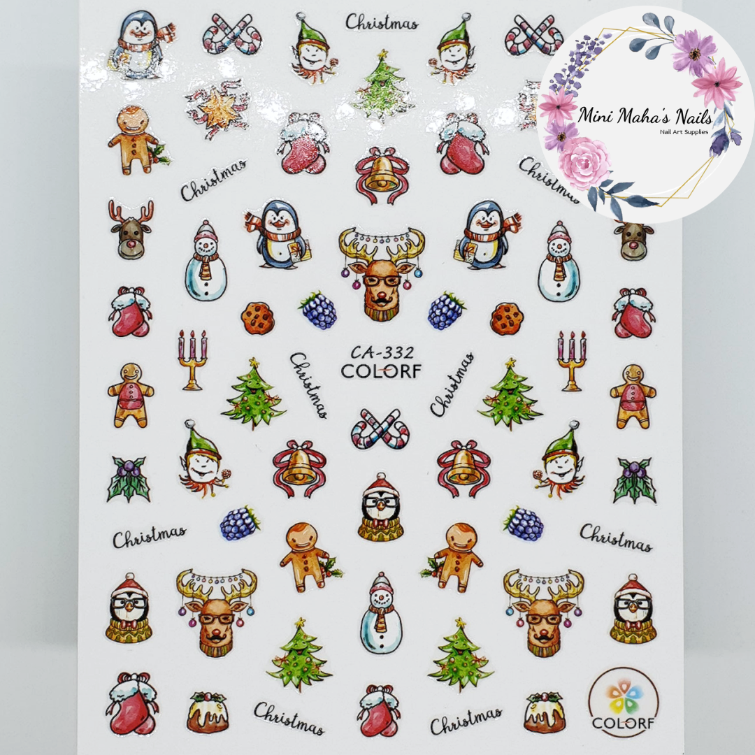 Christmas Trees Reindeer Snowmen Ornaments Nail Art Stickers CA332