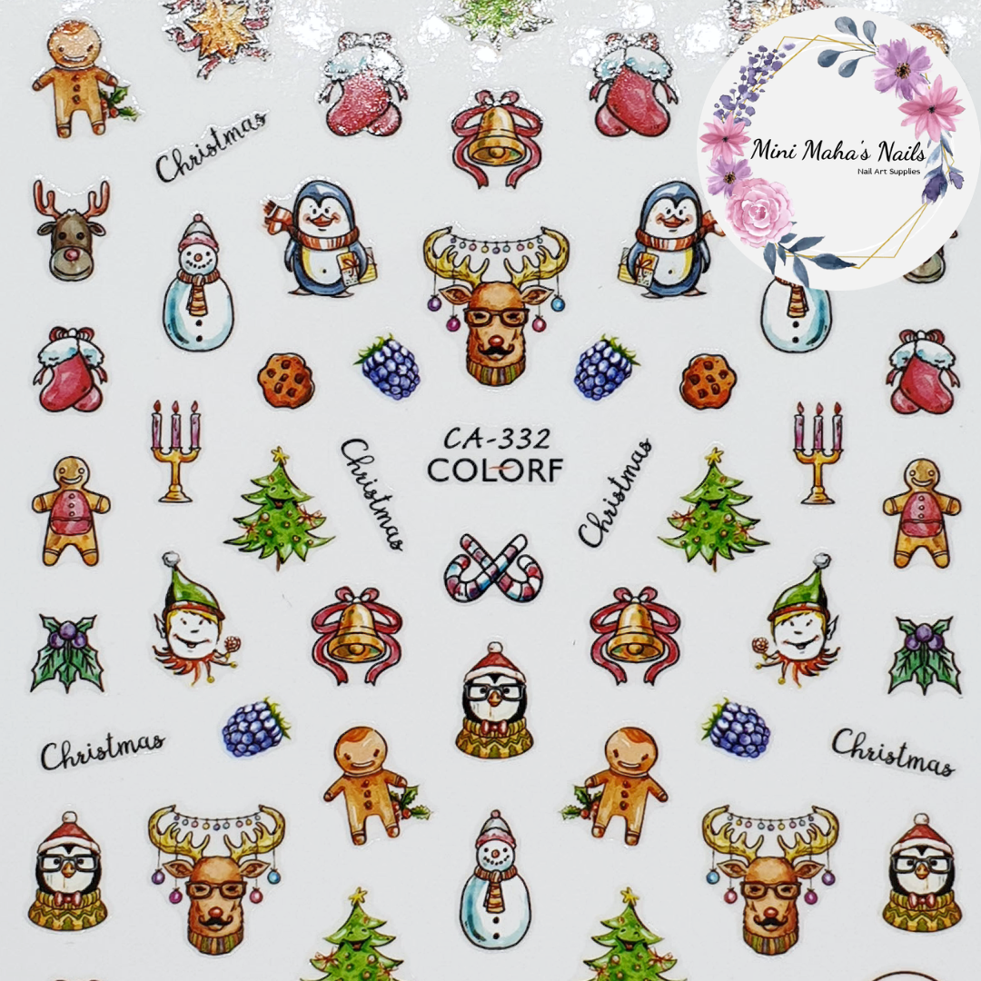 Christmas Trees Reindeer Snowmen Ornaments Nail Art Stickers CA332