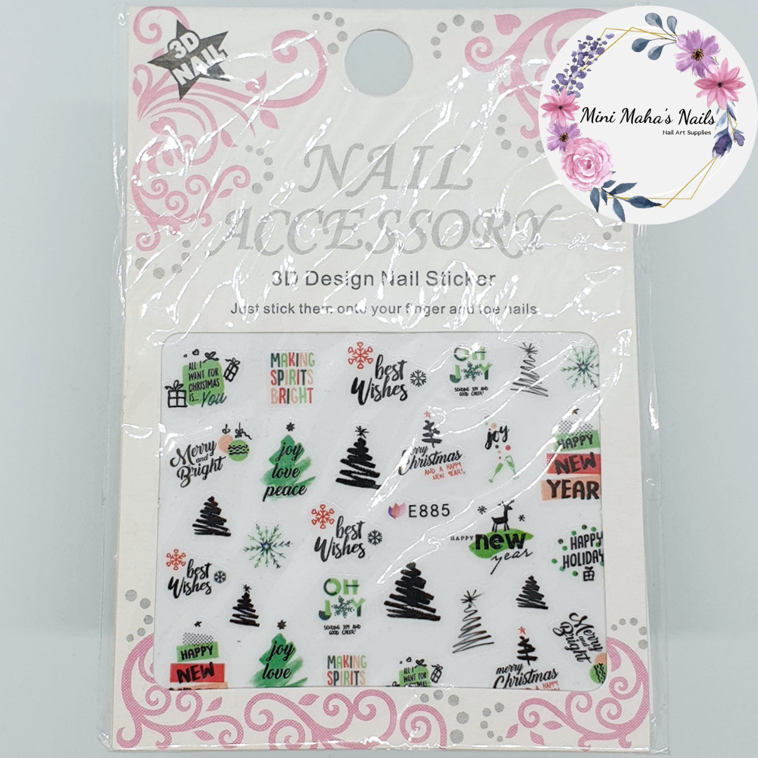 Christmas Trees Happy New Year Snowflakes Joy Nail Art Stickers E885