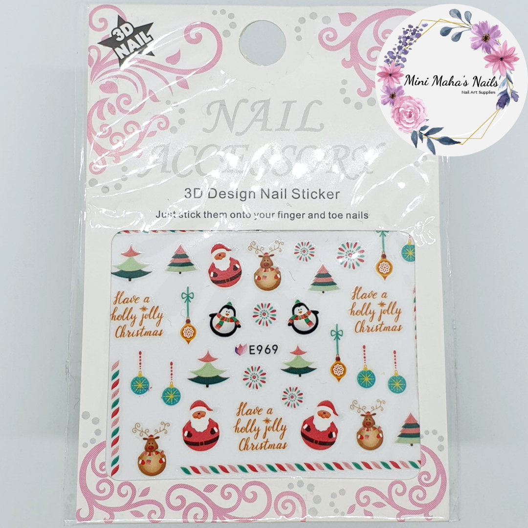 Christmas Santa Penguins Reindeer Ornaments Nail Art Stickers E969