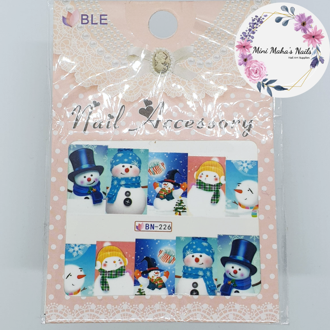 Cute Winter Snowmen Nail Art Water Decals BN226