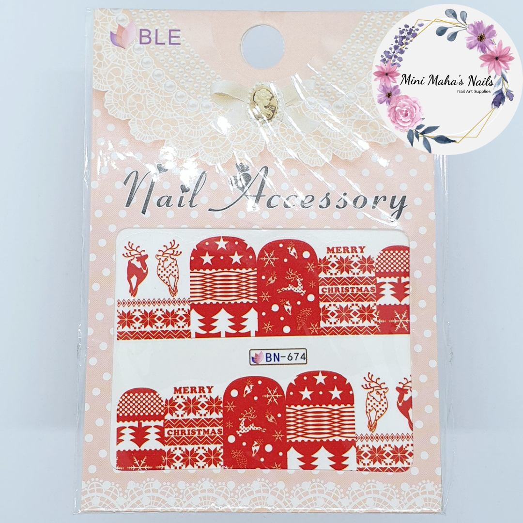 Red Christmas Ugly Sweater Nail Art Water Decal BN674