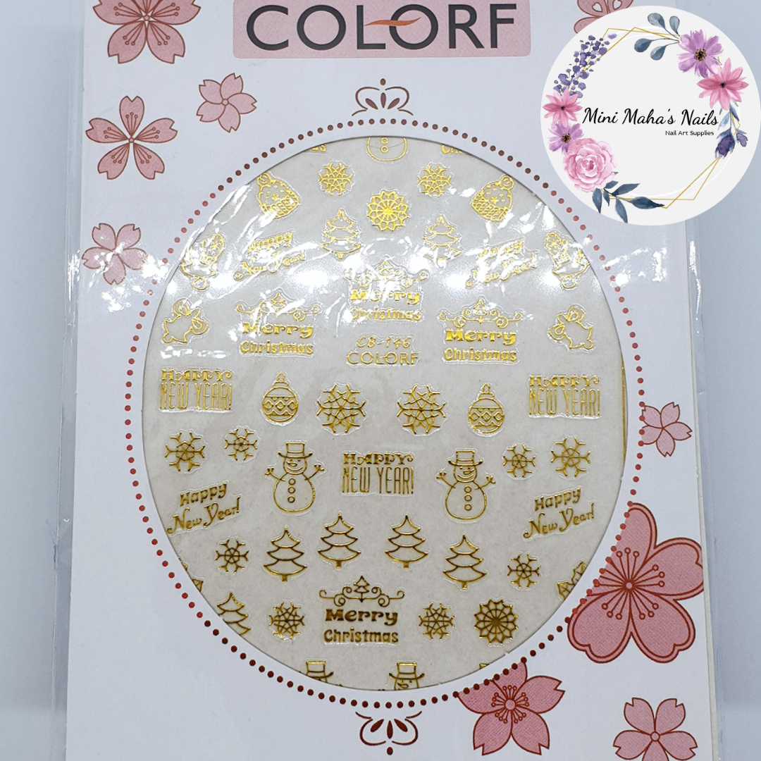 Gold Christmas Snowmen Snowflakes Trees Nail Art Stickers CB146