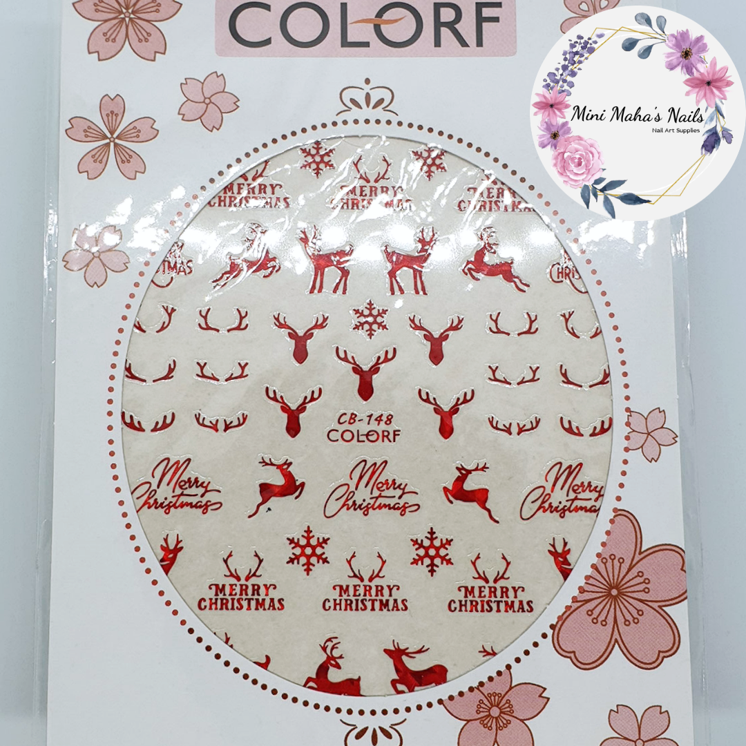 Red Holographic Merry Christmas Reindeers Antlets Nail Art Stickers CB148