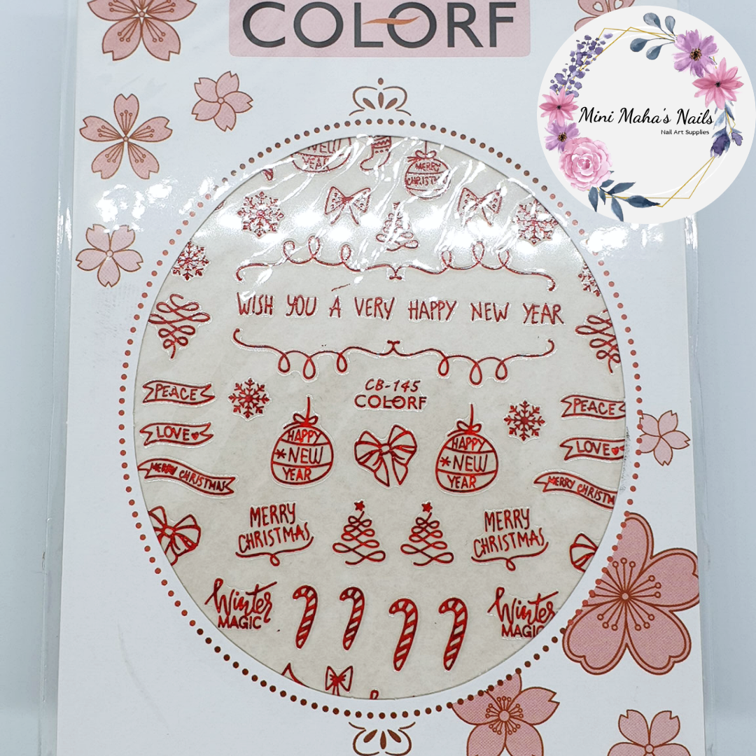 Red Holographic Christmas Tree Candy Canr Ornaments Nail Art Stickers CB145