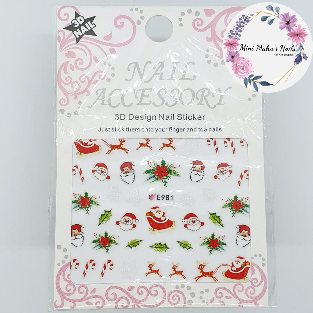 Christmas Santa SLeigh Reinddeer Wreath Candy Cane Nail Art Stickers E981