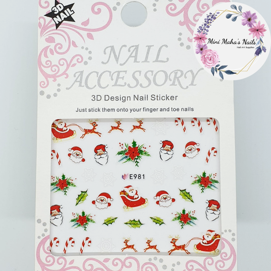 Christmas Santa SLeigh Reinddeer Wreath Candy Cane Nail Art Stickers E981