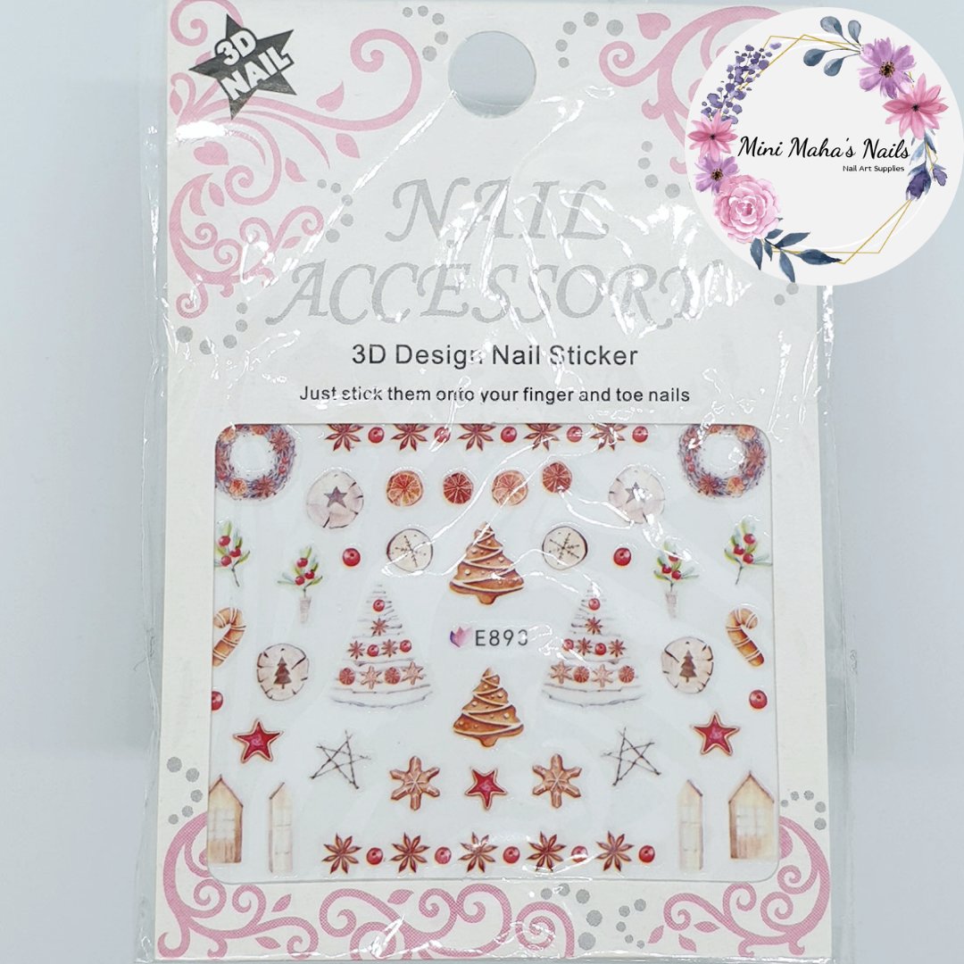 Christmas Cookies Trees Stars Wreath House Berries Nail Art Stickers E893