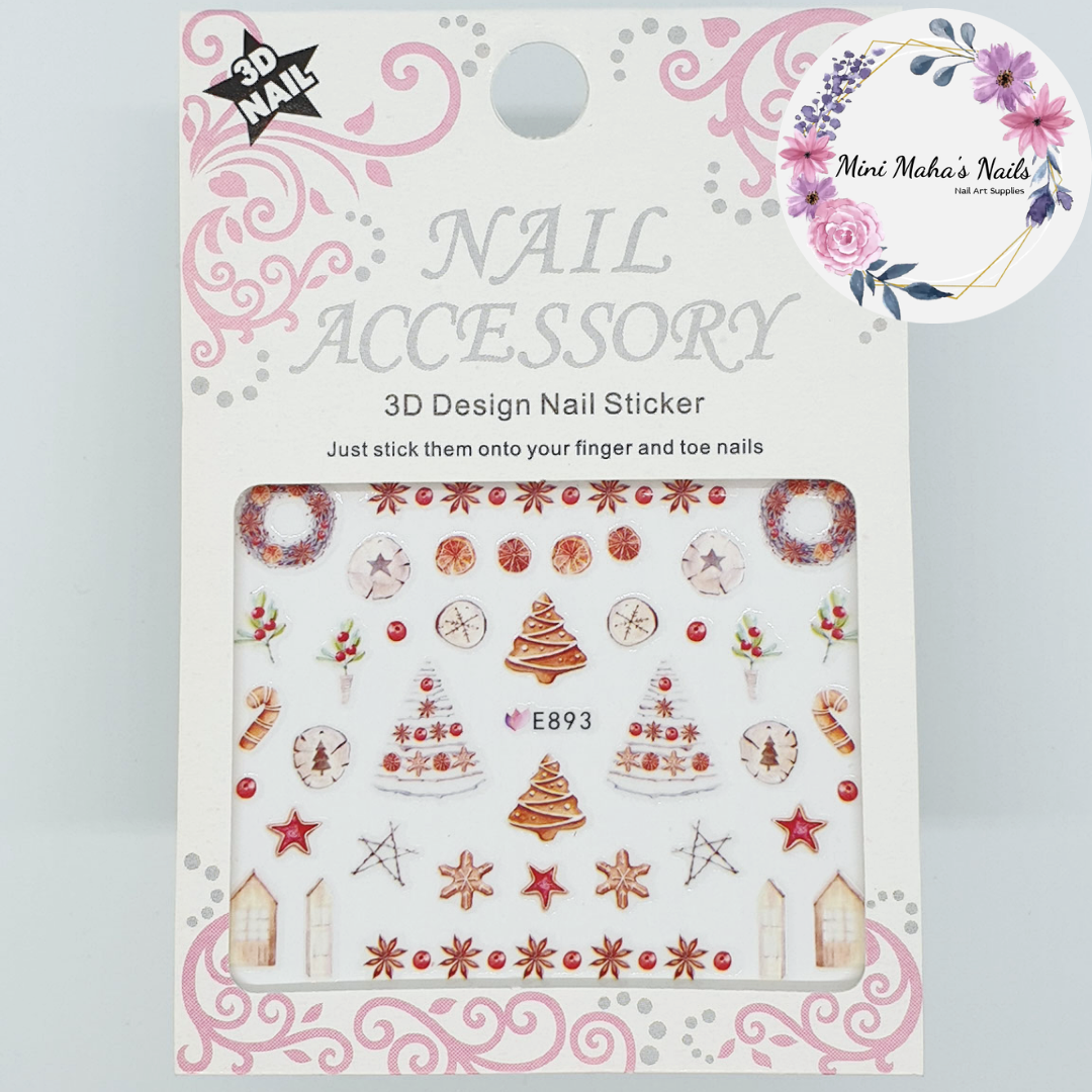 Christmas Cookies Trees Stars Wreath House Berries Nail Art Stickers E893