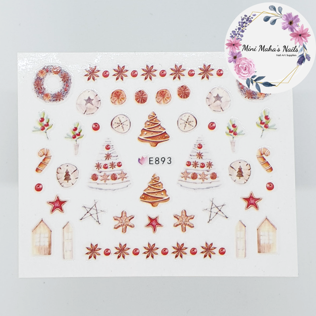 Christmas Cookies Trees Stars Wreath House Berries Nail Art Stickers E893