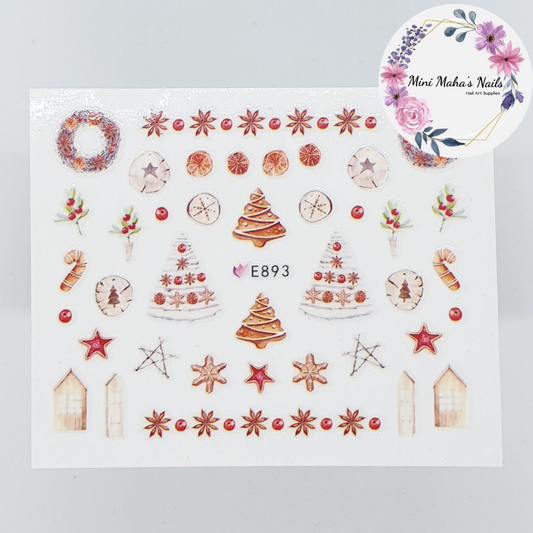 Christmas Cookies Trees Stars Wreath House Berries Nail Art Stickers E893