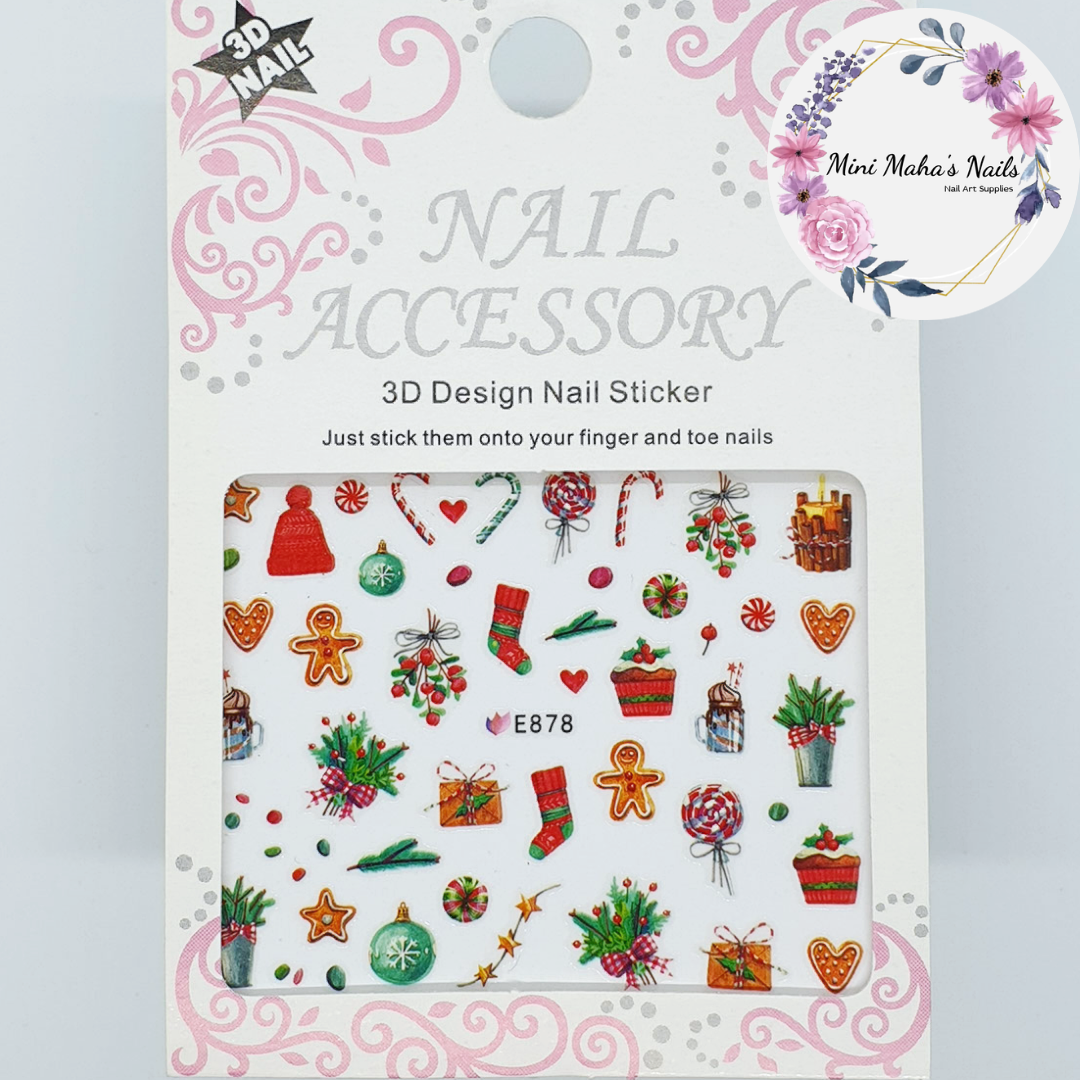 Christmas Stickers Ornaments Presents Candy Canes Nail Art Stickers E878