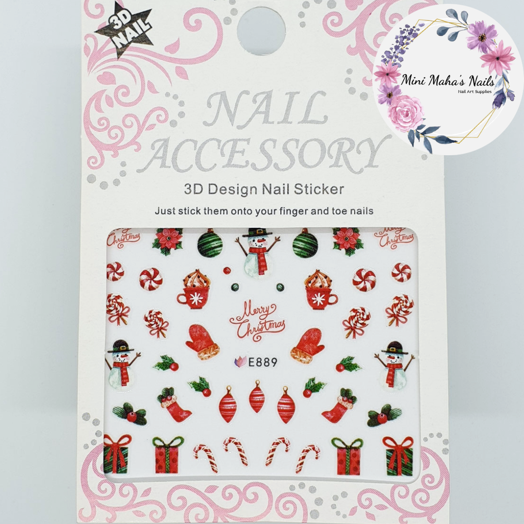 Christmas Ornaments Presents Candy Cane Snowman Nail Art Stickers E889