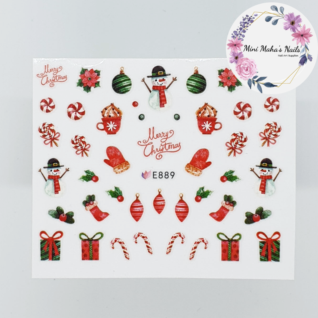 Christmas Ornaments Presents Candy Cane Snowman Nail Art Stickers E889