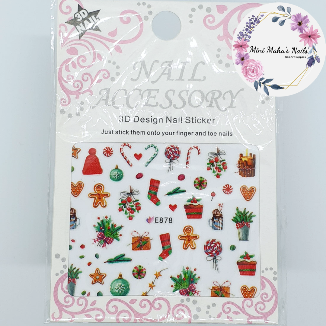 Christmas Stickers Ornaments Presents Candy Canes Nail Art Stickers E878