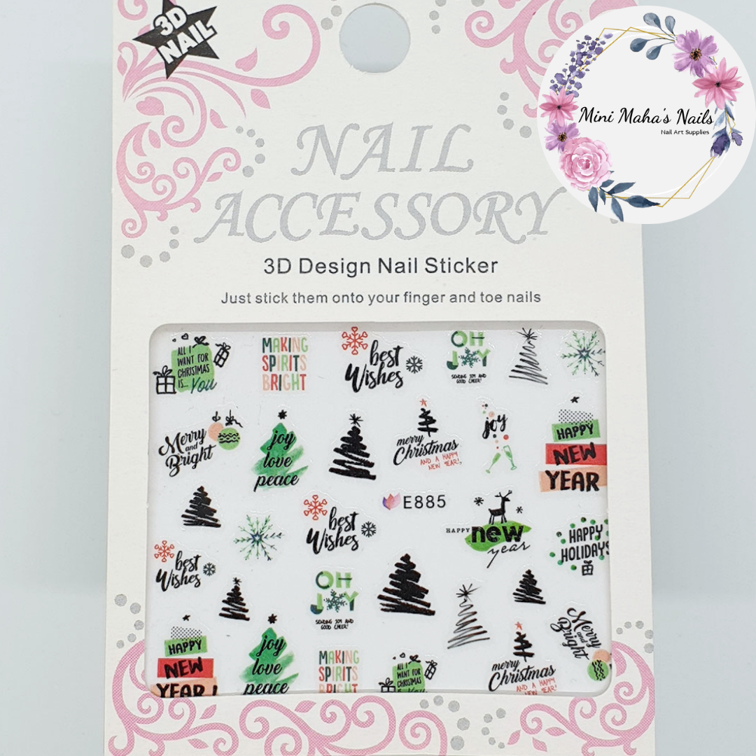 Christmas Trees Happy New Year Snowflakes Joy Nail Art Stickers E885