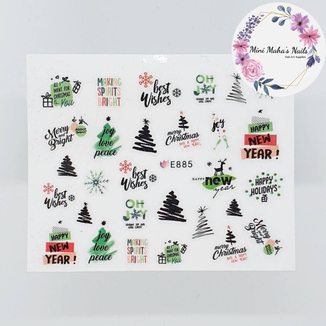 Christmas Trees Happy New Year Snowflakes Joy Nail Art Stickers E885