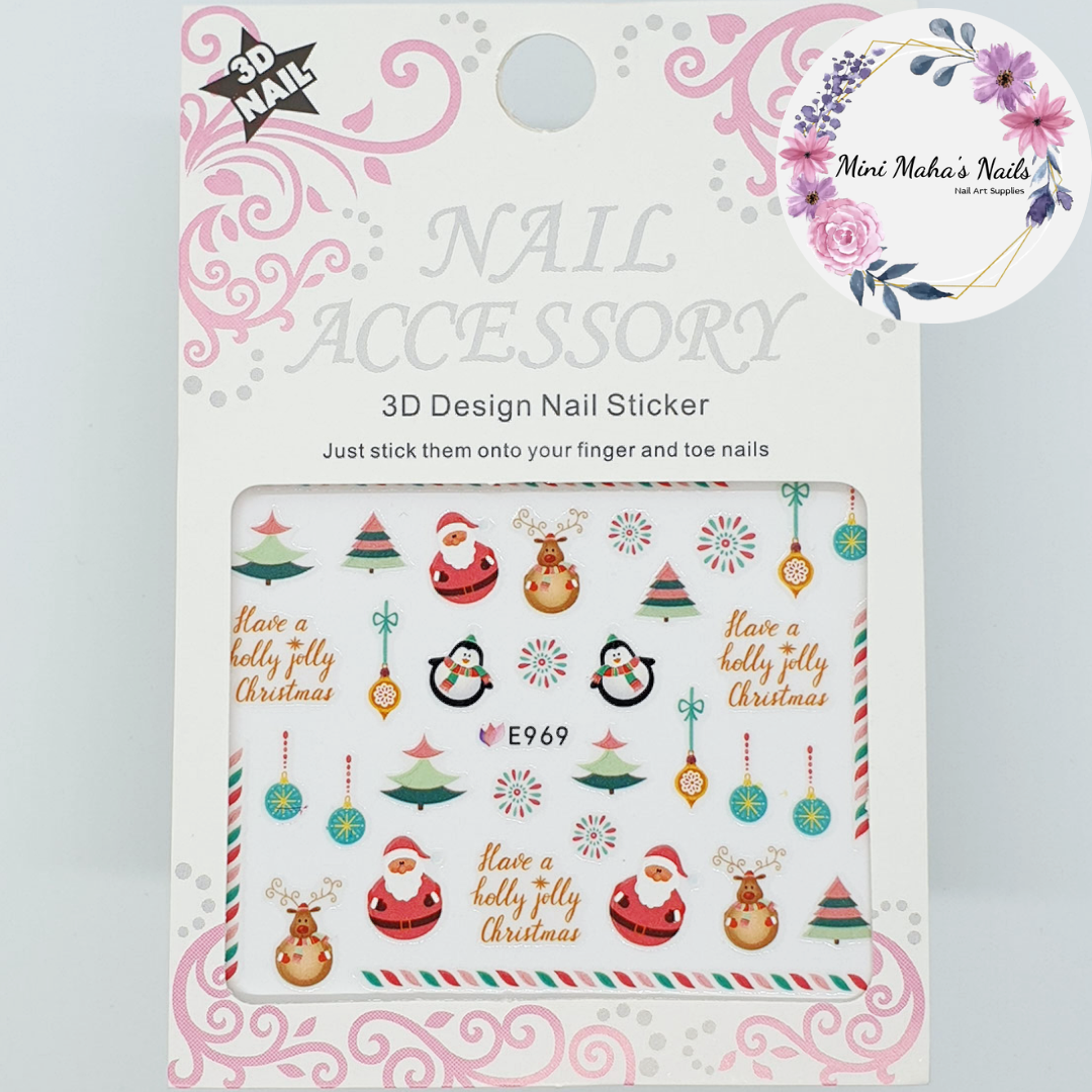 Christmas Santa Penguins Reindeer Ornaments Nail Art Stickers E969