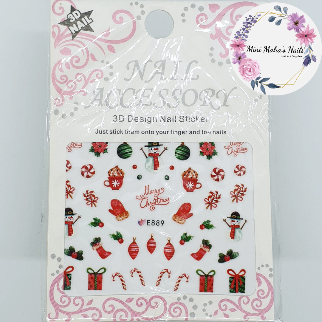 Christmas Ornaments Presents Candy Cane Snowman Nail Art Stickers E889