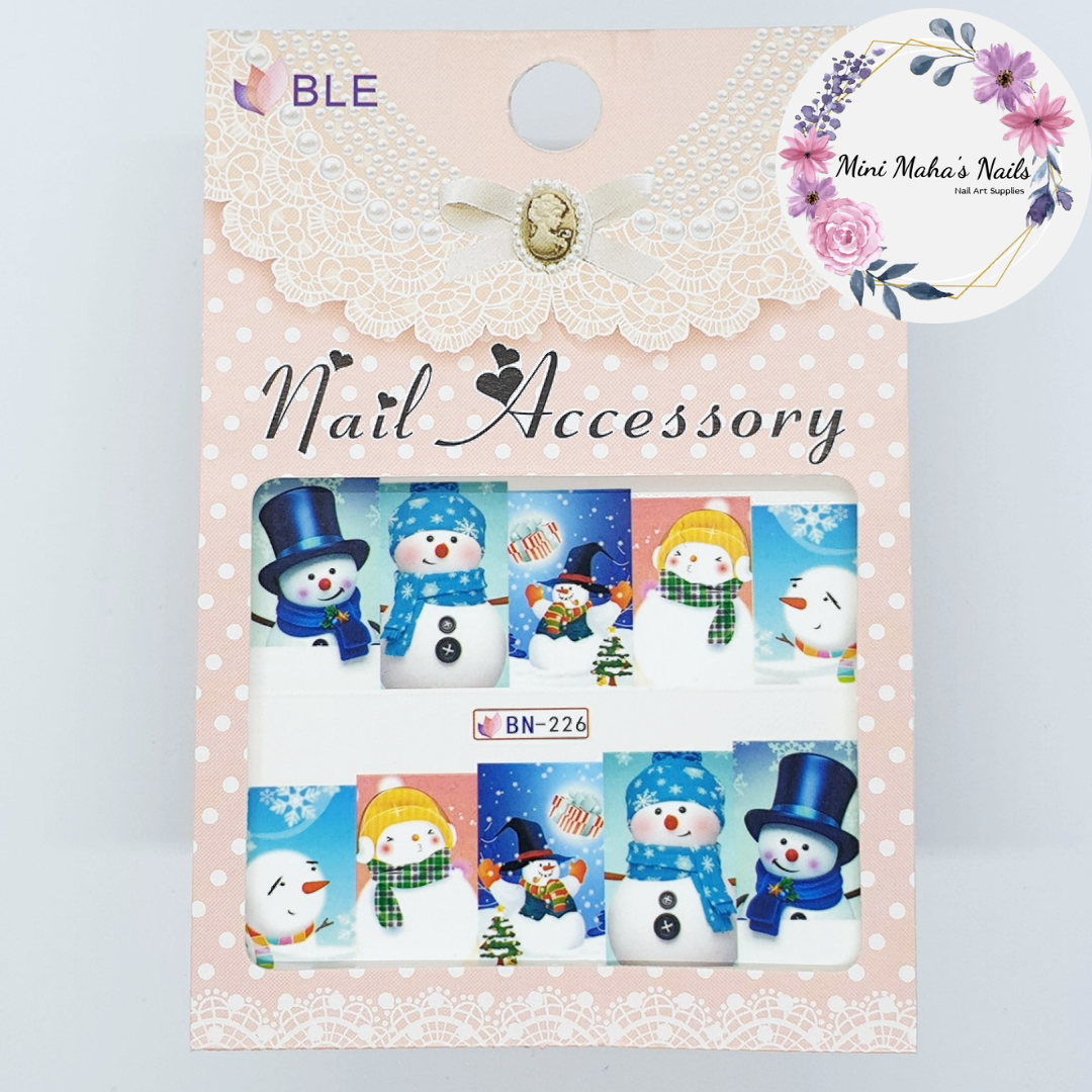 Cute Winter Snowmen Nail Art Water Decals BN226