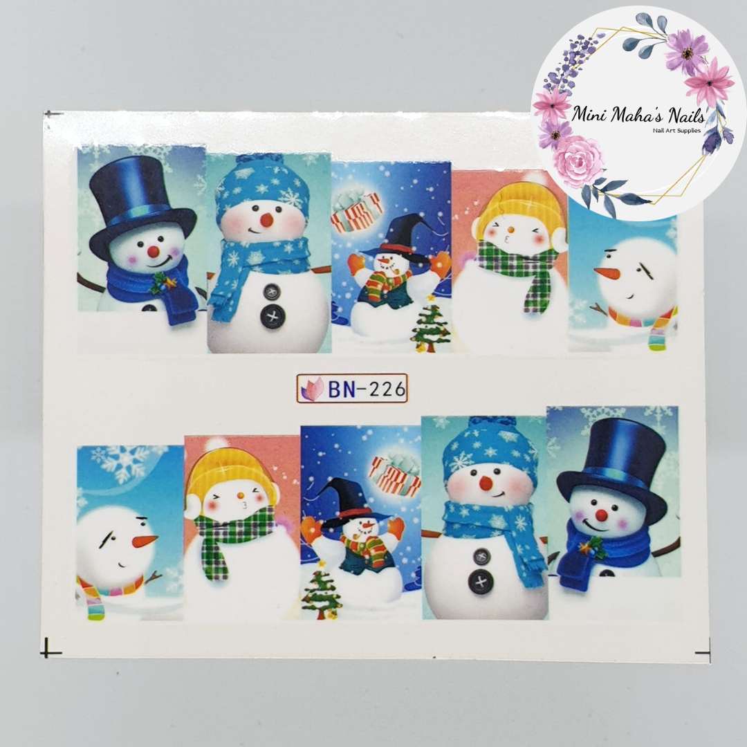 Cute Winter Snowmen Nail Art Water Decals BN226