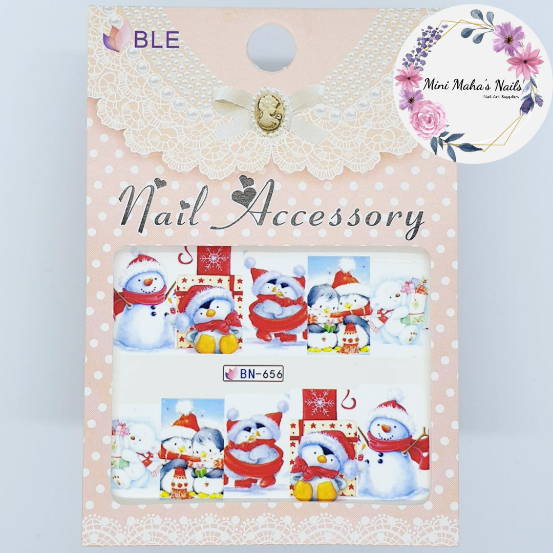 Christmas Penguins and Snowmen Nail Art Water Decals BN656