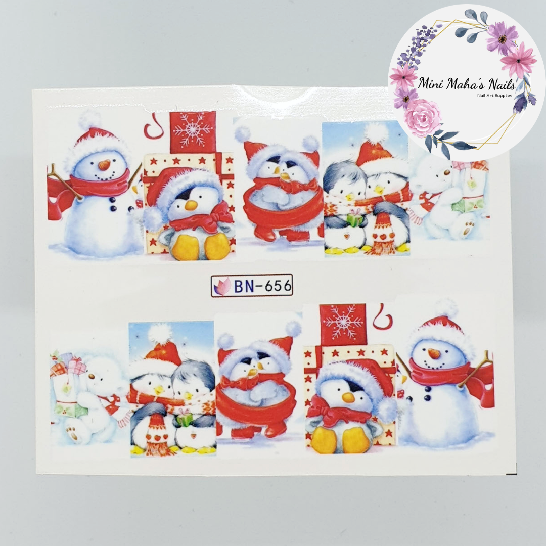 Christmas Penguins and Snowmen Nail Art Water Decals BN656