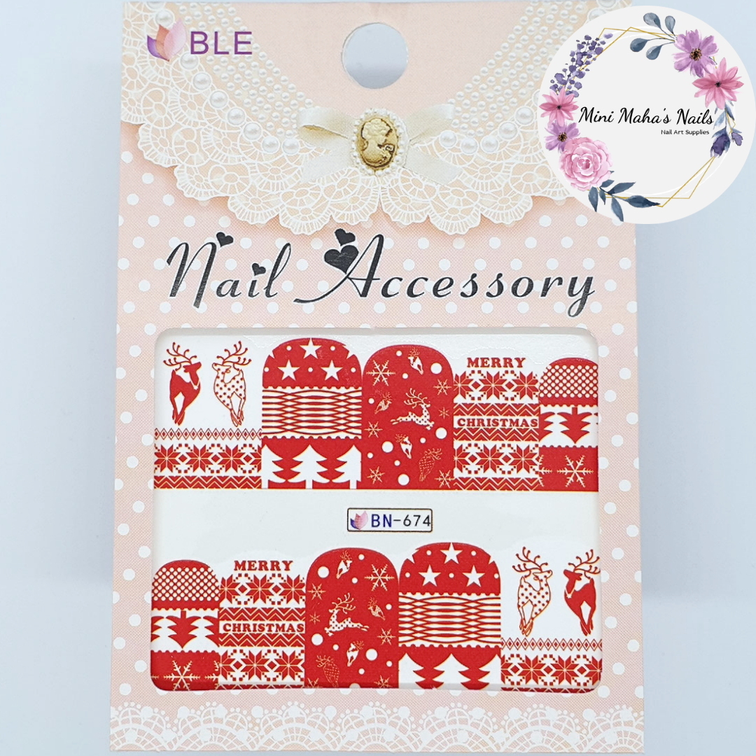 Red Christmas Ugly Sweater Nail Art Water Decal BN674