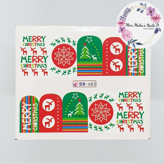 Merry Christmas Trees Reindeer Nail Art Water Decals BN682