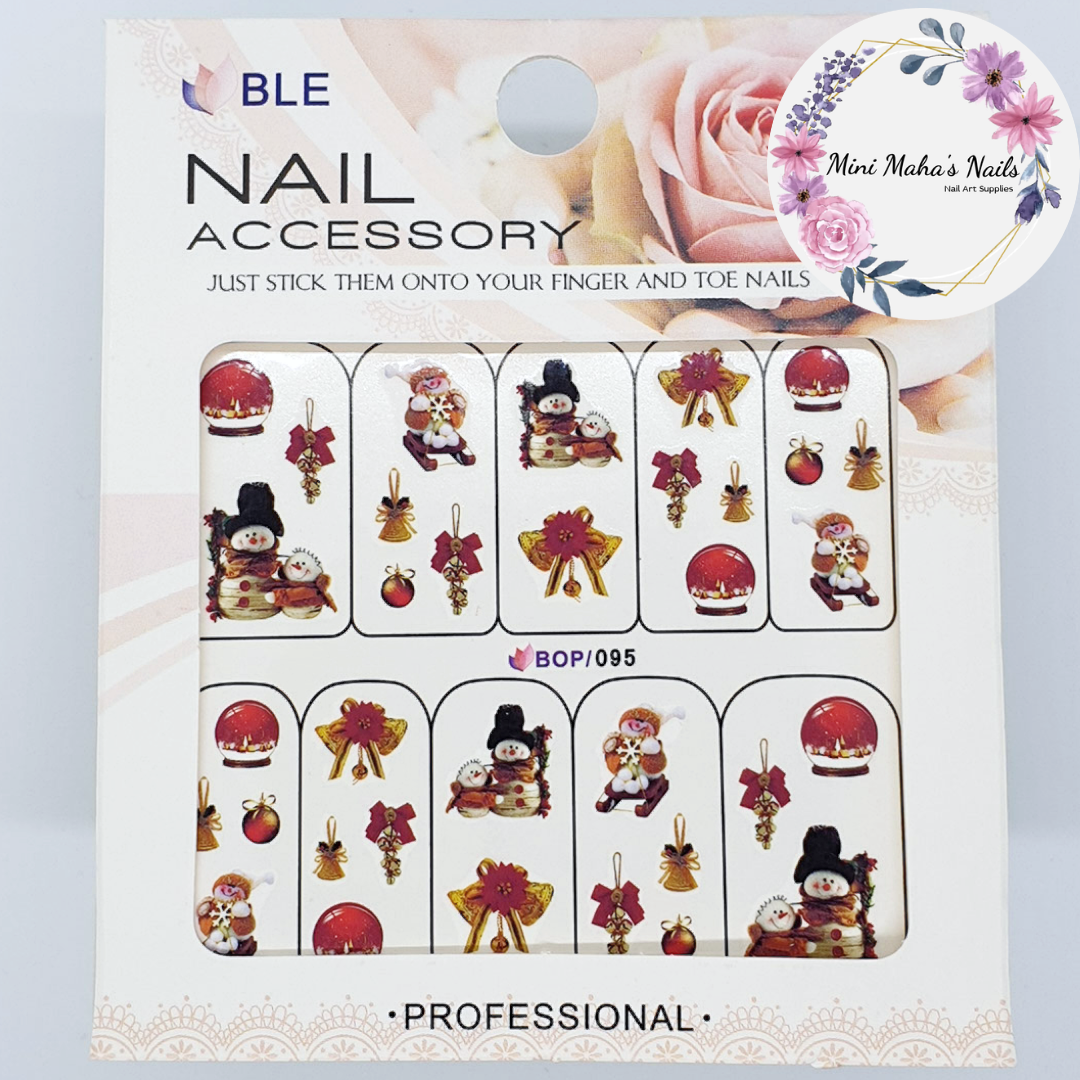 Christmas Snowman Ornaments Bells Nail Art Water Decals BOP95