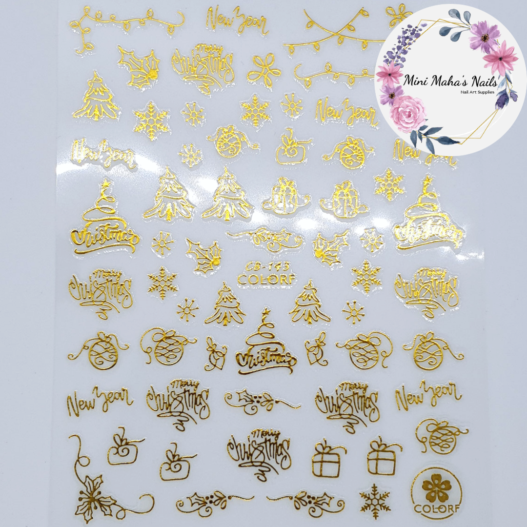 Gold Christmas Trees Presents Ornament Nail Art Stickers CB143