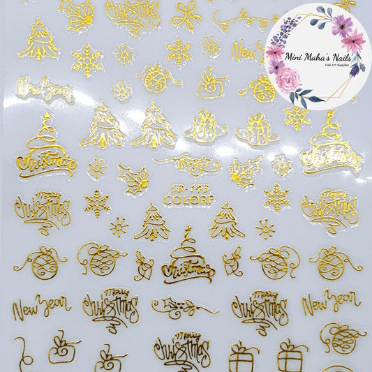 Gold Christmas Trees Presents Ornament Nail Art Stickers CB143