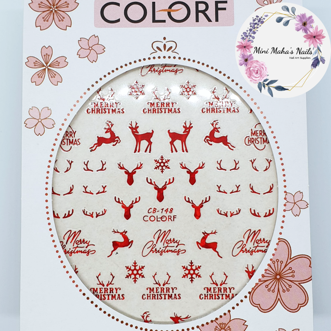 Red Holographic Merry Christmas Reindeers Antlets Nail Art Stickers CB148