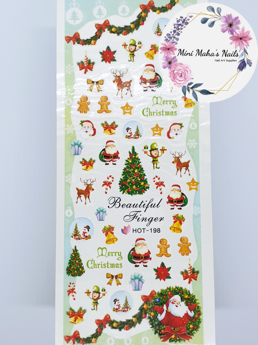 Christmas Tree Santa Gnomes Reindeer Nail Art Water Decals HOT198