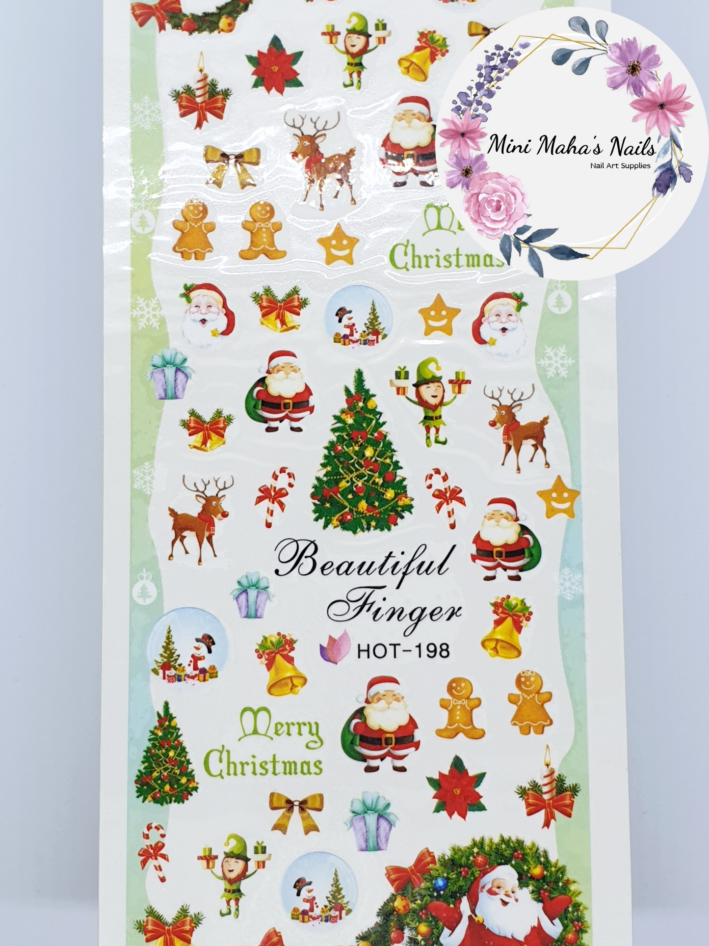 Christmas Tree Santa Gnomes Reindeer Nail Art Water Decals HOT198