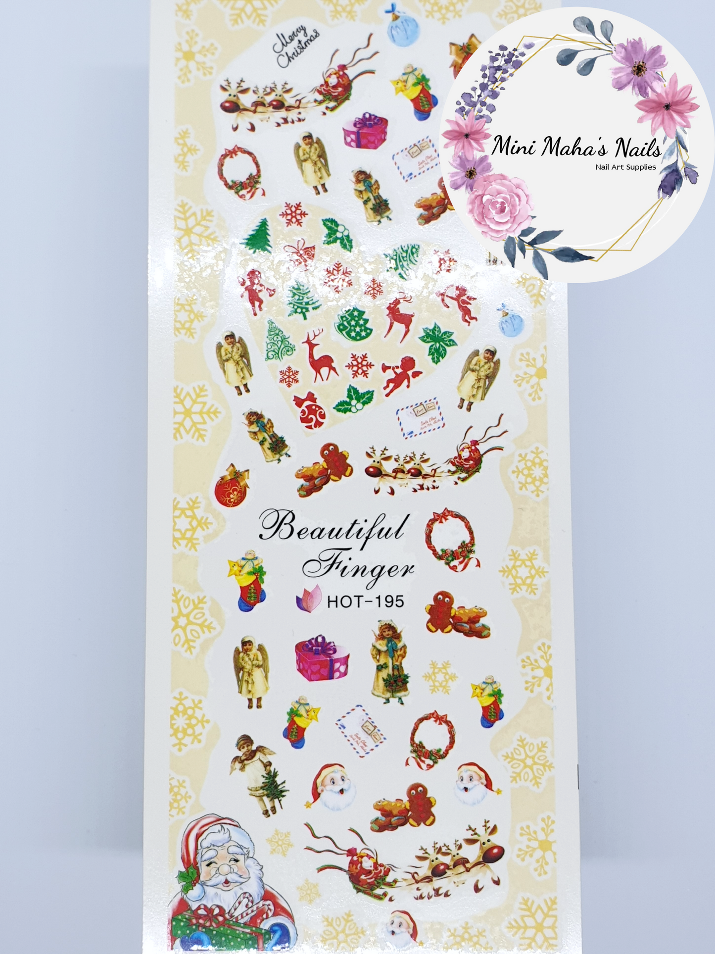 Christmas Santa Sleigh Presents Angels Deer Nail Art Water Decals HOT195