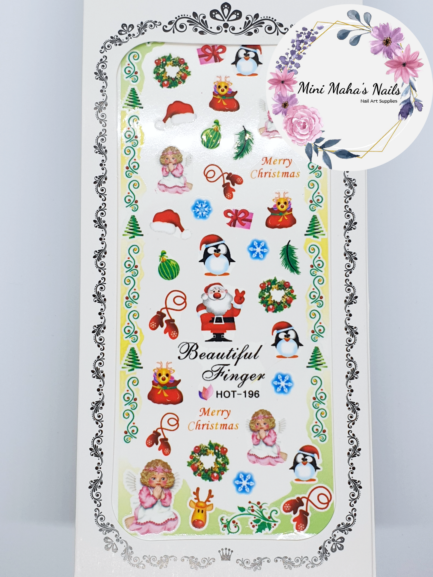 Christmas Tree Santa Penguins Angels Wreath Nail Art Water Decals HOT196