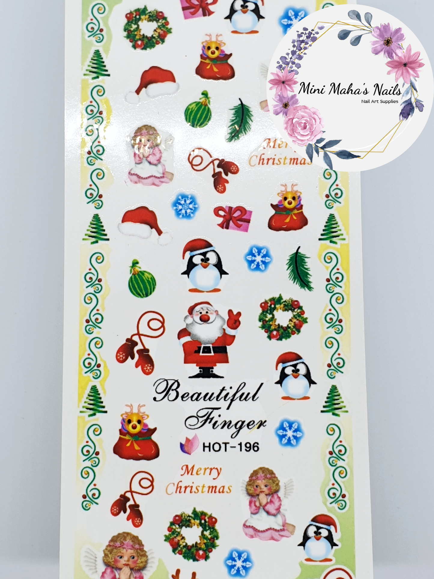 Christmas Tree Santa Penguins Angels Wreath Nail Art Water Decals HOT196