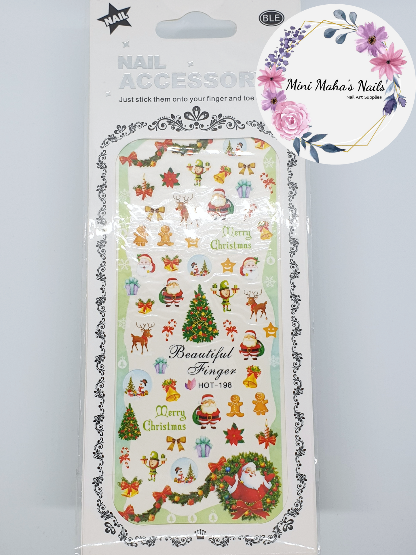 Christmas Tree Santa Gnomes Reindeer Nail Art Water Decals HOT198