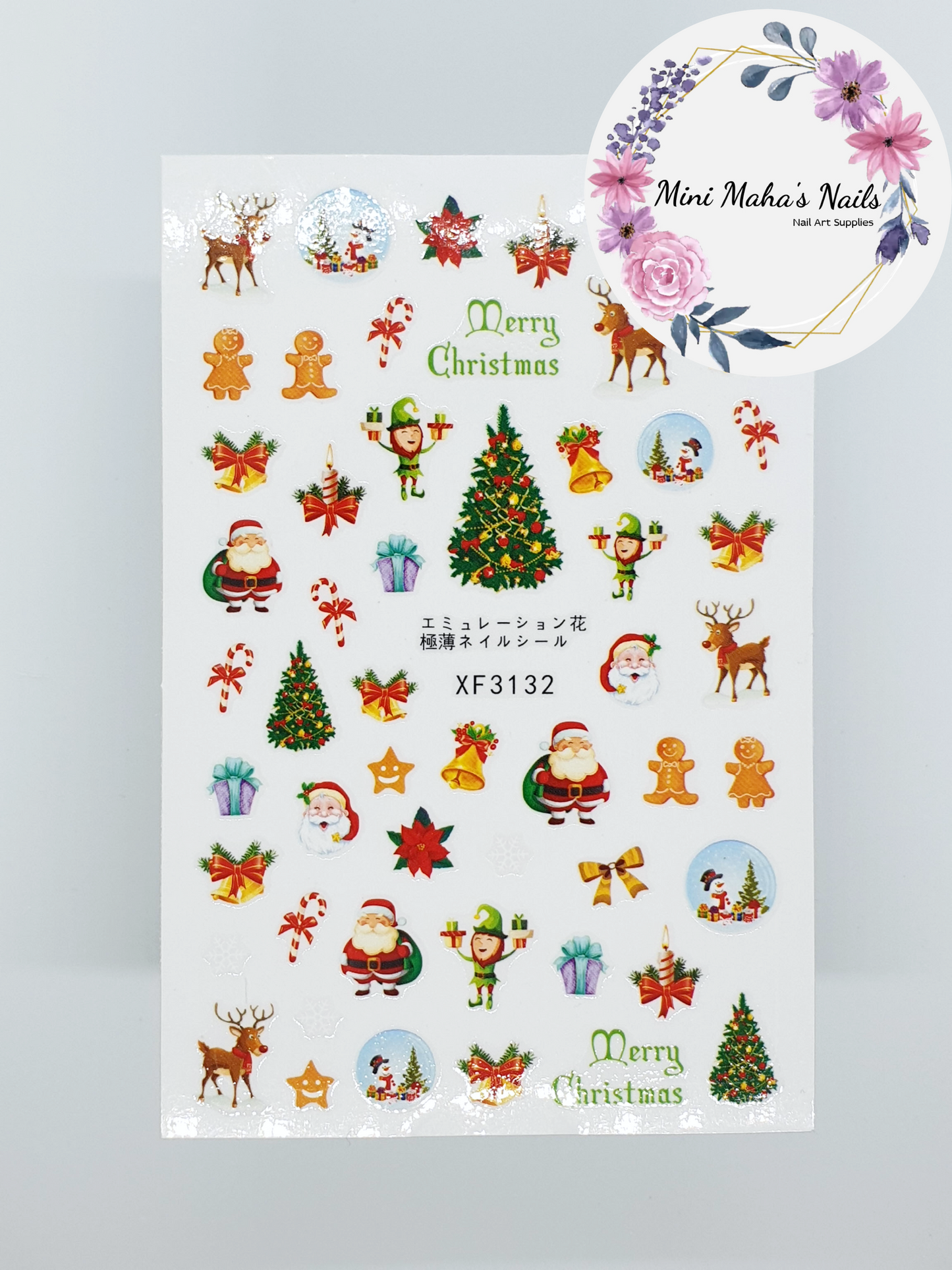 Christmas Tree Santa Elves Reindeer Bells Nail Art Stickers XF3132