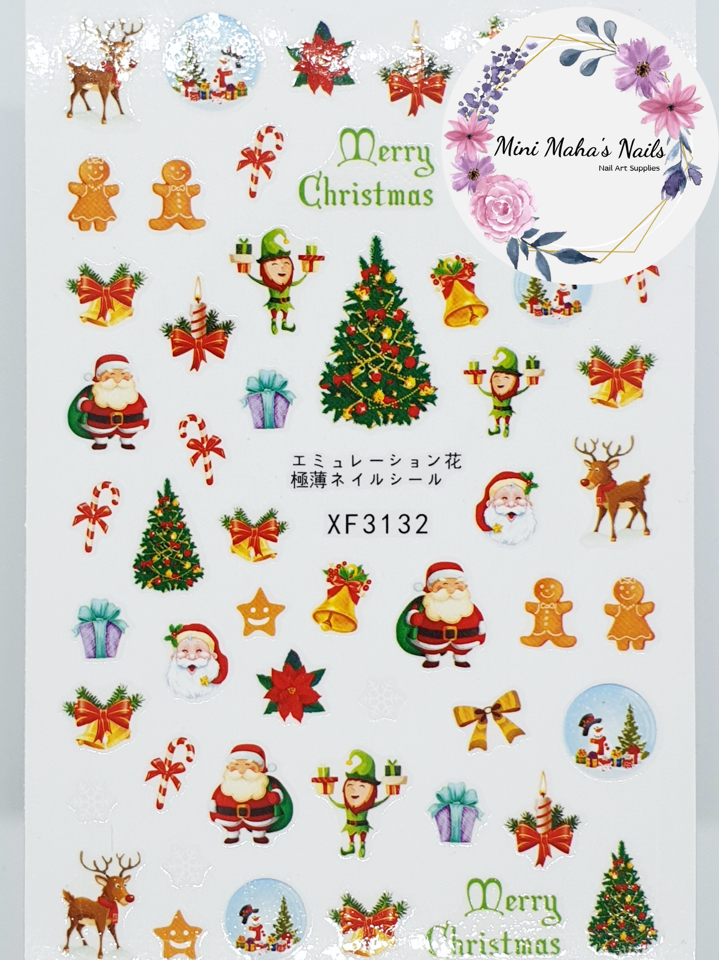 Christmas Tree Santa Elves Reindeer Bells Nail Art Stickers XF3132